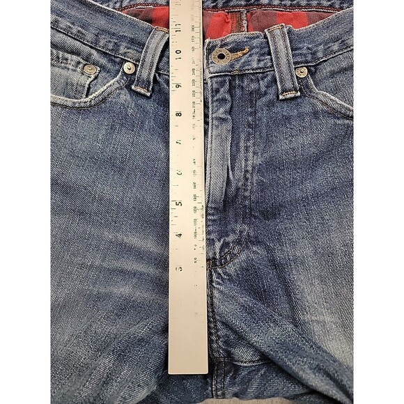 LL Bean Flannel Lined Jeans Mens 33 30x20 Straight Cotton Rise Distressed Work - Picture 12 of 16